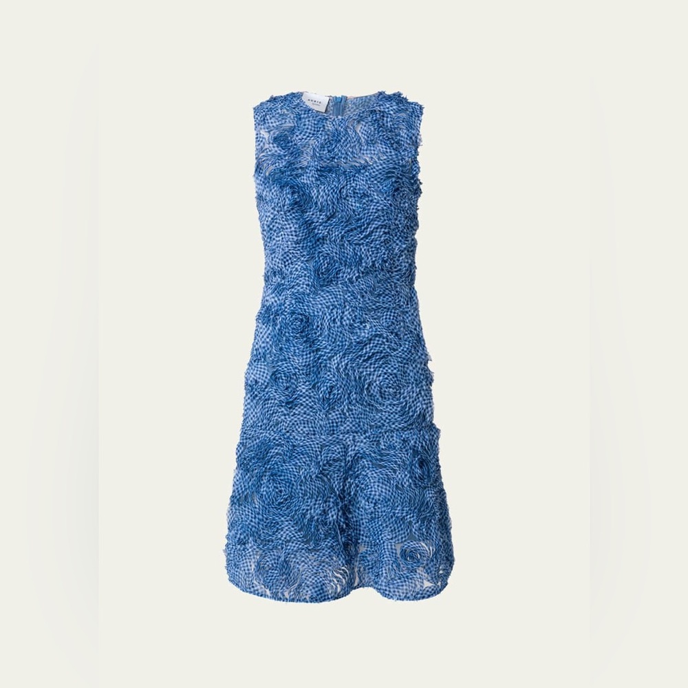 Akris Punto New Gingham Organdy Rosette Appliqué Tulle Sleeveless Dress Sz US 12